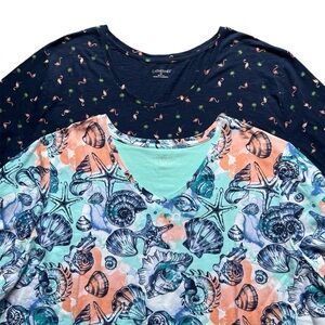 NEW Lot of 2 Catherines Tops Sz 4X 30/32W Plus Size Soft Comfortable Blue Navy